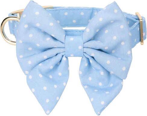 Adjustable Pet Bow Tie and Dog Collar for Lady Small Medium Large Dogs, Puppy Collar with Bowtie, Cute Lady Bow and Dog Collars - Comfort Soft Cotton (Blue Polka Dots, Small) in Saudi Arabia