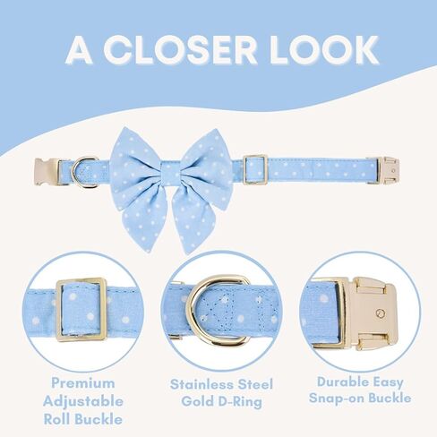 Adjustable Pet Bow Tie and Dog Collar for Lady Small Medium Large Dogs, Puppy Collar with Bowtie, Cute Lady Bow and Dog Collars - Comfort Soft Cotton (Blue Polka Dots, Small) in Saudi Arabia