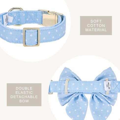 Adjustable Pet Bow Tie and Dog Collar for Lady Small Medium Large Dogs, Puppy Collar with Bowtie, Cute Lady Bow and Dog Collars - Comfort Soft Cotton (Blue Polka Dots, Small) in Saudi Arabia