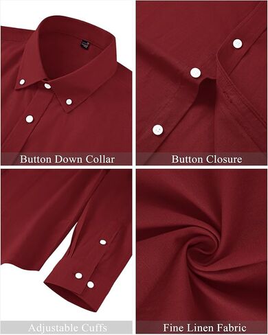 قميص رجالي من الكتان من J.VER كاجوال خفيف الوزن وأكمام طويلة وياقة بأزرار سفلية وقمصان للشاطئ للعمل في العطلات in Kuwait