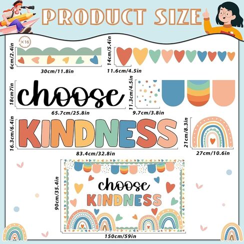 Choose Kindness Bulletin Board Decoration Rainbow Bulletin Board Set Boho Positive Classroom School Decorations Choose Kindness Bohemia Classroom Supplies Rainbow Cutouts for Classroom School in Saudi Arabia