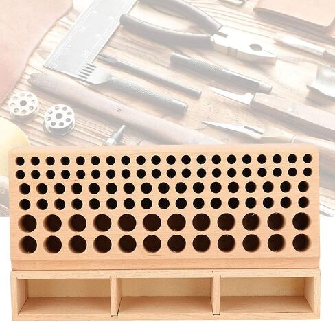 Leather Craft Rack Stand, 100 Holes DIY Wooden Leathercraft Tool Storage Box Organizer, for Leather Working Making Punch Tools Organization in Saudi Arabia