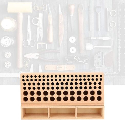Leather Craft Rack Stand, 100 Holes DIY Wooden Leathercraft Tool Storage Box Organizer, for Leather Working Making Punch Tools Organization in Saudi Arabia
