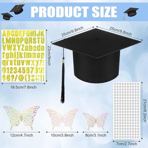 مجموعة زينة قبعة التخرج من Easywiny 20 قطعة متضمنة قبعة التخرج ورقم الحروف استنسل قالب اللؤلؤ ملصقات فراشة ثلاثية الأبعاد للكبار قبعة التخرج العلوية DIY Craft Art in Kuwait