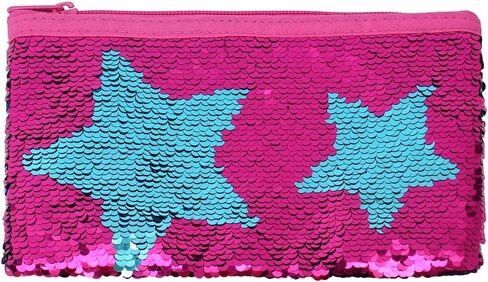 مقلمة لطيفة للفتيات والأطفال بتصميم حورية البحر ومزينة بالترتر وحامل قلم منظم مستحضرات التجميل وحقيبة محفظة للنساء (وردي فاقع) in Kuwait