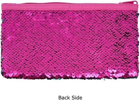 مقلمة لطيفة للفتيات والأطفال بتصميم حورية البحر ومزينة بالترتر وحامل قلم منظم مستحضرات التجميل وحقيبة محفظة للنساء (وردي فاقع) in Kuwait