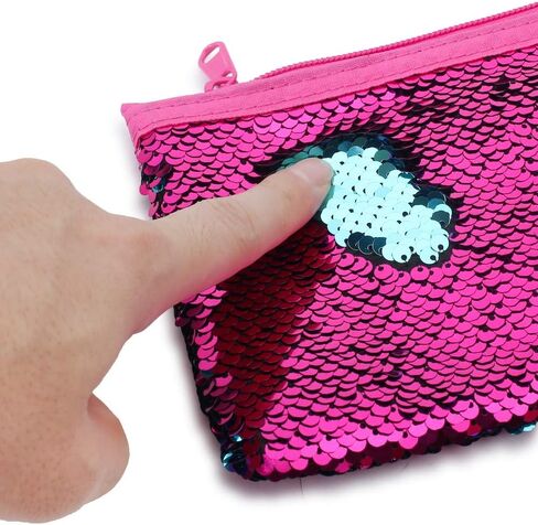 مقلمة لطيفة للفتيات والأطفال بتصميم حورية البحر ومزينة بالترتر وحامل قلم منظم مستحضرات التجميل وحقيبة محفظة للنساء (وردي فاقع) in Kuwait