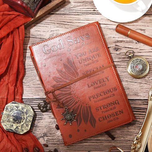 Yahenda Christian Leather Journal for Men Women Embossed Bible Verse Scripture Inspirational Notebook Brown PU Leather Flexcover Travel Journal,140 Page Refillable Lined Prayer Notebooks in Saudi Arabia