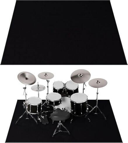 Drum Rug, 3.9Ft x 5.2Ft Drum Mat, Tightly Woven Fabric Electric Drum Carpet with Non-Slip Grip Bottom, Soundproof Rug for Piano, Guitar, Gift for Drummer, Drum Accessories, Black in Kuwait