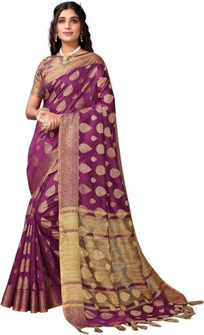 ساري نسائي من قماش الجاكار والحرير والقطن مع قطعة بلوزة غير مخيطة in Kuwait