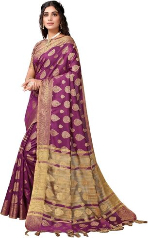 ساري نسائي من قماش الجاكار والحرير والقطن مع قطعة بلوزة غير مخيطة in Kuwait