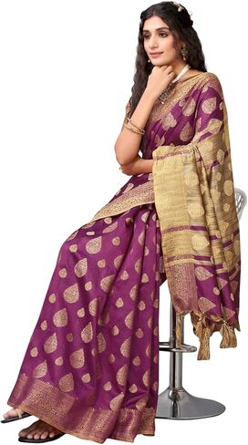 ساري نسائي من قماش الجاكار والحرير والقطن مع قطعة بلوزة غير مخيطة in Kuwait