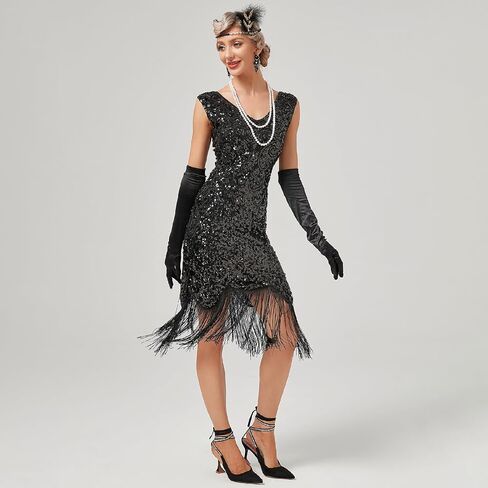 1920s Dresses for Women Long Fringed Flapper Dress Gatsby Sequin Roaring 20s Dresses Vintage Cocktial Party Dress in Saudi Arabia