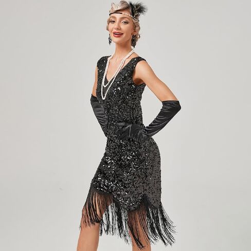 1920s Dresses for Women Long Fringed Flapper Dress Gatsby Sequin Roaring 20s Dresses Vintage Cocktial Party Dress in Saudi Arabia