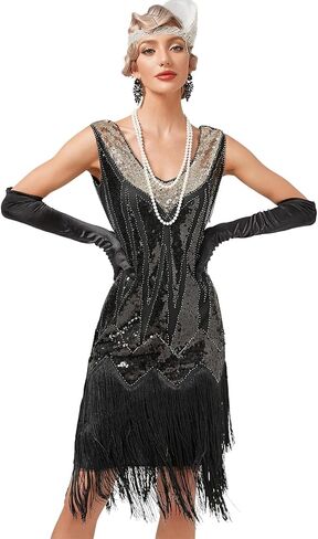 1920s Dresses for Women Long Fringed Flapper Dress Gatsby Sequin Roaring 20s Dresses Vintage Cocktial Party Dress in Saudi Arabia