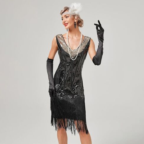 1920s Dresses for Women Long Fringed Flapper Dress Gatsby Sequin Roaring 20s Dresses Vintage Cocktial Party Dress in Saudi Arabia