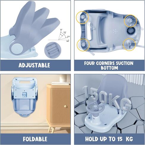 مقعد حمام للأطفال من AMAWMW للجنسين للأطفال من عمر 9 أشهر فما فوق، مقعد استحمام قابل للطي للأطفال الرضع والبنات والأولاد قابل للتعديل في حوض الاستحمام، مقعد حمام صيفي محايد للجنسين، مقعد حمام أخضر للأطفال الصغار in Kuwait
