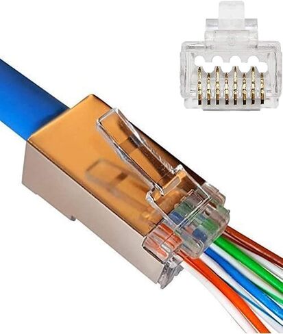 100 Pcs CAT5e RJ45 Pass-Through Network Cable Modular Plug 8P8C Gold-Plated Connector End in Saudi Arabia