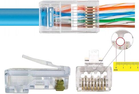 100 Pcs CAT5e RJ45 Pass-Through Network Cable Modular Plug 8P8C Gold-Plated Connector End in Saudi Arabia