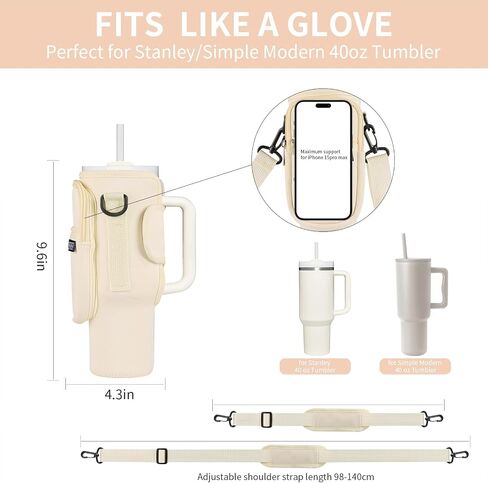 Water Bottle Carrier Bag with Phone Pocket for Stanley &Simple Modern 40 Oz Tumbler Water Bottle Holder Pouch with Adjustable Strap Bollus with Straw Cover for 40 oz Cup Accessories (Black) in Saudi Arabia