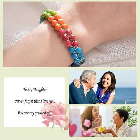 Natural Healing Power Gemstone Chakra Bracelet for Women,Handmade Adjustable Stretch Double Layer Bead Bracelet for Women Stress Relief Meditation Spiritual Jewelry Gift (To My Daughter-2) in Saudi Arabia
