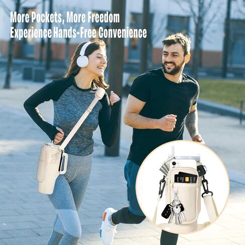Water Bottle Carrier Bag with Phone Pocket for Stanley 40oz Tumbler with Handle Water Bottle Holder Pouch with Adjustable Strap Bollus with Carabiner for Stanley Cup Accessories in Kuwait