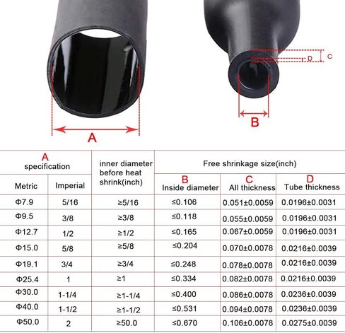 أنبوب الانكماش الحراري، سلك كابل YIOVVOM مزدوج الجدار 3: 1 مبطن بالحرارة وقابل للانكماش بالحرارة أسود 4 أقدام / 1.22 متر (قطر 1-1/4 بوصة (30 مم)) in Kuwait