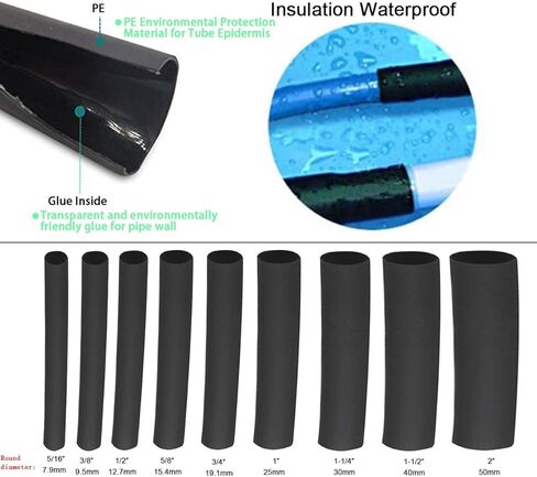 أنبوب الانكماش الحراري، سلك كابل YIOVVOM مزدوج الجدار 3: 1 مبطن بالحرارة وقابل للانكماش بالحرارة أسود 4 أقدام / 1.22 متر (قطر 1-1/4 بوصة (30 مم)) in Kuwait