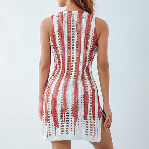 American Flag Cover Up Dress for Women Hollow Out Crochet Sleeveless Cover Up 4th of July Beach Swimwear Dresses in Saudi Arabia