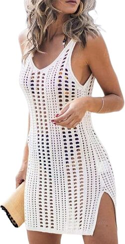 American Flag Cover Up Dress for Women Hollow Out Crochet Sleeveless Cover Up 4th of July Beach Swimwear Dresses in Saudi Arabia