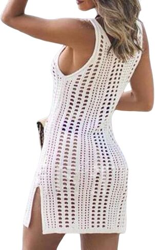 American Flag Cover Up Dress for Women Hollow Out Crochet Sleeveless Cover Up 4th of July Beach Swimwear Dresses in Saudi Arabia