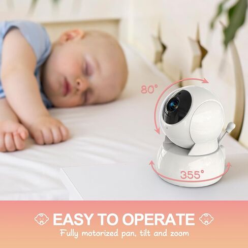 Baby Monitor with 2 Cameras and Audio，Video Baby Monitor with 5" Large Split-Screen and 5200mAh Battery, Remote Pan/Tilt/Zoom Camera, Two-Way Talk, Night Vision, Lullabies, No WiFi in Saudi Arabia