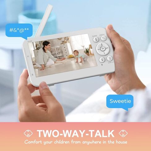 Baby Monitor with 2 Cameras and Audio，Video Baby Monitor with 5" Large Split-Screen and 5200mAh Battery, Remote Pan/Tilt/Zoom Camera, Two-Way Talk, Night Vision, Lullabies, No WiFi in Saudi Arabia