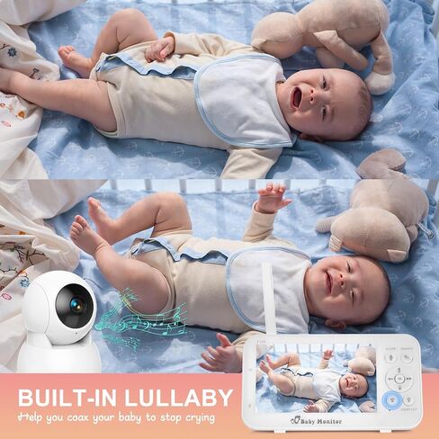 Baby Monitor with 2 Cameras and Audio，Video Baby Monitor with 5" Large Split-Screen and 5200mAh Battery, Remote Pan/Tilt/Zoom Camera, Two-Way Talk, Night Vision, Lullabies, No WiFi in Saudi Arabia