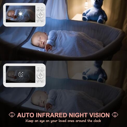 Baby Monitor with 2 Cameras and Audio，Video Baby Monitor with 5" Large Split-Screen and 5200mAh Battery, Remote Pan/Tilt/Zoom Camera, Two-Way Talk, Night Vision, Lullabies, No WiFi in Saudi Arabia