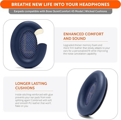 وسائد أذن بديلة سميكة للغاية من WC Wicked لسماعات Bose QC45 (QuietComfort 45) | (منتصف الليل الأزرق) in Kuwait