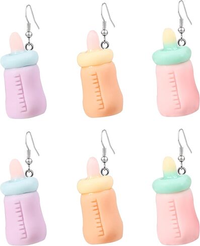 3 Pairs Baby Bottle Earrings Cute Resin Milk Bottle Dangle Earrings Cartoon Stereo Baby Bottle Drop Earrings for Women Girls Jewelry in Saudi Arabia