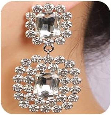 Women Girls Bohemian Geometry Rhinestone Dangle Drop Earrings Rectangle Crystal Rhinestone Statement Earrings Vintage Rhinestone Chandelier Earrings for Women Girls in Kuwait