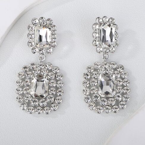 Women Girls Bohemian Geometry Rhinestone Dangle Drop Earrings Rectangle Crystal Rhinestone Statement Earrings Vintage Rhinestone Chandelier Earrings for Women Girls in Kuwait