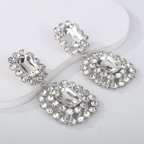 Women Girls Bohemian Geometry Rhinestone Dangle Drop Earrings Rectangle Crystal Rhinestone Statement Earrings Vintage Rhinestone Chandelier Earrings for Women Girls in Kuwait