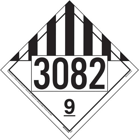 3082 Placard, Class 9 Miscellaneous 25-pk. - 10.75" x 10.75" Removable Self Adhesive Vinyl for Temporary Applications - J. J. Keller & Associates - Complies with DOT Hazmat Placard Requirements in Saudi Arabia