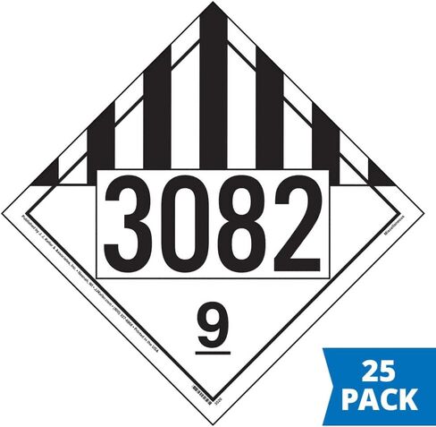 3082 Placard, Class 9 Miscellaneous 25-pk. - 10.75" x 10.75" Removable Self Adhesive Vinyl for Temporary Applications - J. J. Keller & Associates - Complies with DOT Hazmat Placard Requirements in Saudi Arabia