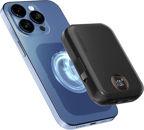 Wireless Portable Charger, 10000mAh Magnetic Power Bank Built-in Type-C Cable 22.5W PD Fast Charging Power Bank LED Display Travel Battery for iPhone 15/14/13/12 Series, iPad, Black in Saudi Arabia