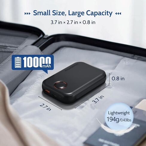 Wireless Portable Charger, 10000mAh Magnetic Power Bank Built-in Type-C Cable 22.5W PD Fast Charging Power Bank LED Display Travel Battery for iPhone 15/14/13/12 Series, iPad, Black in Saudi Arabia