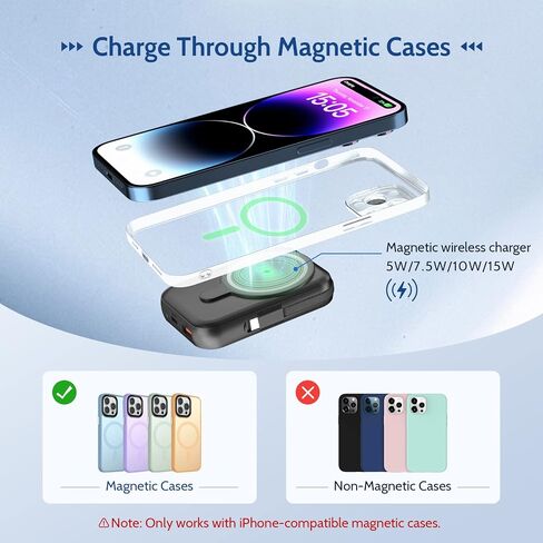 Wireless Portable Charger, 10000mAh Magnetic Power Bank Built-in Type-C Cable 22.5W PD Fast Charging Power Bank LED Display Travel Battery for iPhone 15/14/13/12 Series, iPad, Black in Saudi Arabia