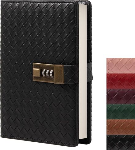 TIEFOSSI B6 Leather Journal Notebook with Combination Lock, Travel Refillable Ruled Lined Writing Paper, Secret Password Gift Diary for Women Girls Boys (Pink) in Saudi Arabia