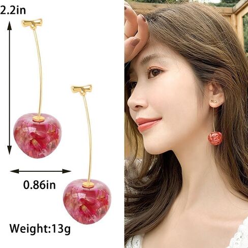 أقراط الكرز للنساء لطيف ثلاثية الأبعاد الكرز الأحمر المتدلي قطرة الصيف القرط مضحك الفاكهة الحلوة أقراط مجوهرات فساتين الصيف هدية للمراهقات الفتيات (الوردي) in Kuwait