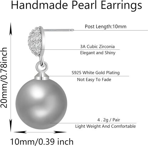 Dangle Pearl Earrings for Women Large Pearl Earrings Hypoallergenic Pearl Drop Earrings for Women Trendy Grey in Saudi Arabia