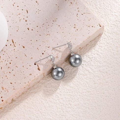 Dangle Pearl Earrings for Women Large Pearl Earrings Hypoallergenic Pearl Drop Earrings for Women Trendy Grey in Saudi Arabia