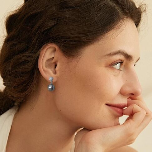 Dangle Pearl Earrings for Women Large Pearl Earrings Hypoallergenic Pearl Drop Earrings for Women Trendy Grey in Saudi Arabia
